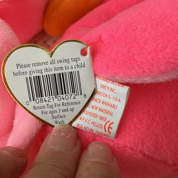 95' TY ORIGINAL BEANIE BABY PINKY THE FLAMINGO  set of 4 - 3 with pvc  pellets - Picture 10 of 16